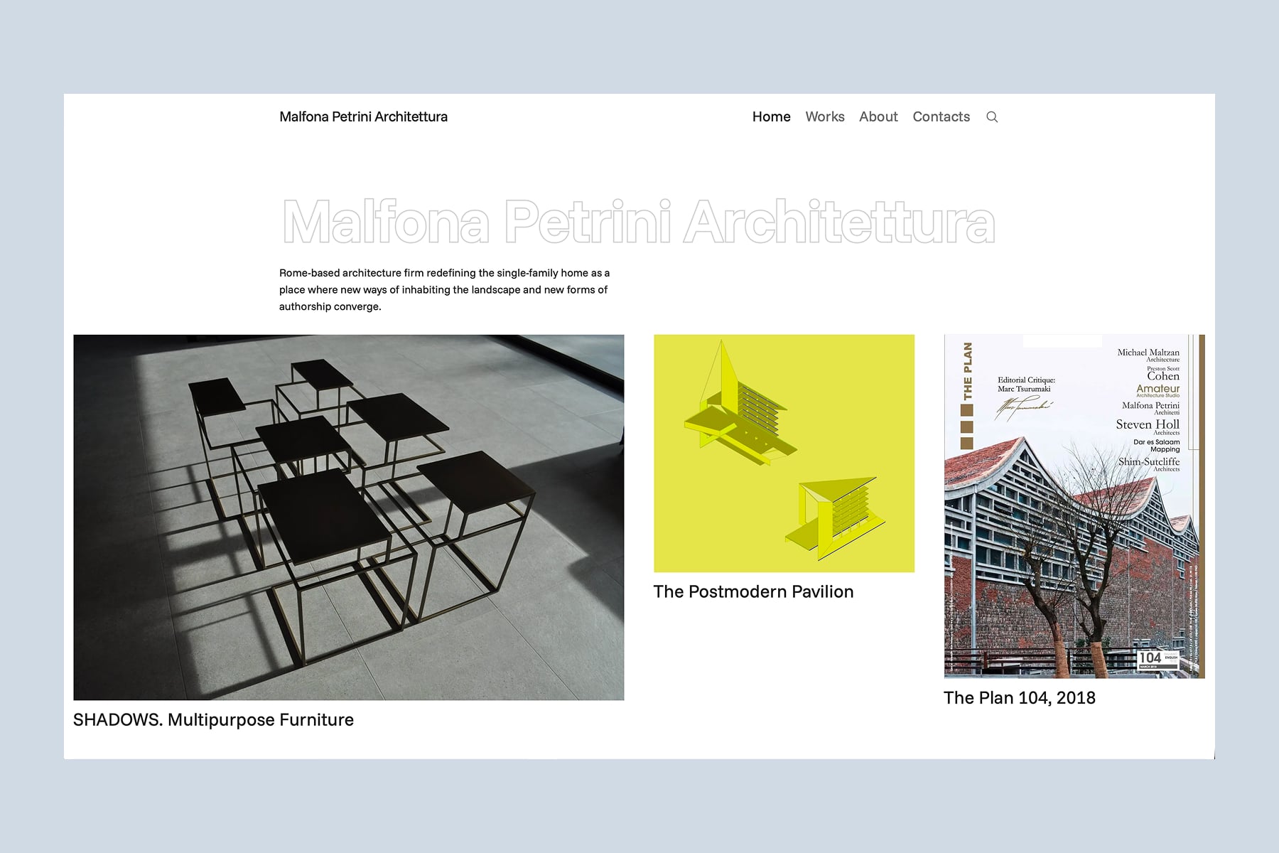 Home page of the Malfona Petrini Architettura website