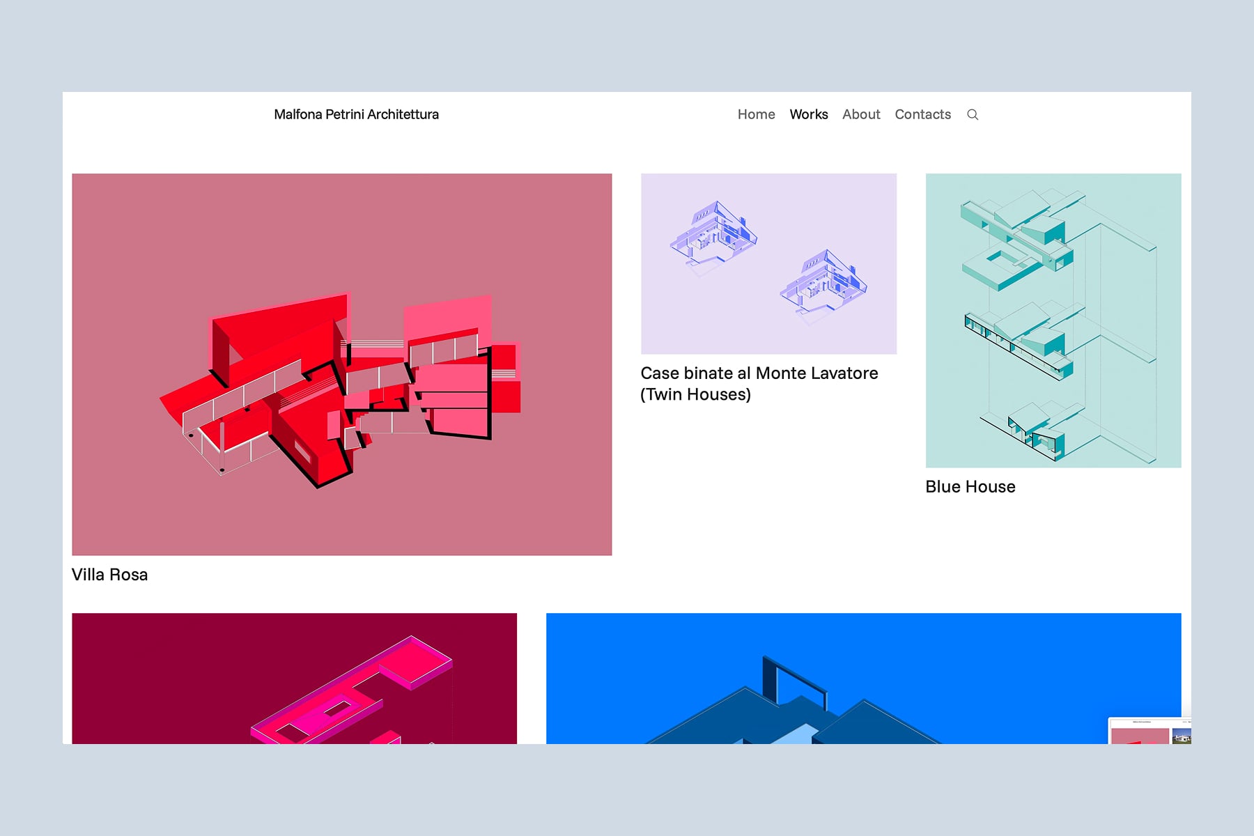 Works page, with the projects laid out on a full-width grid