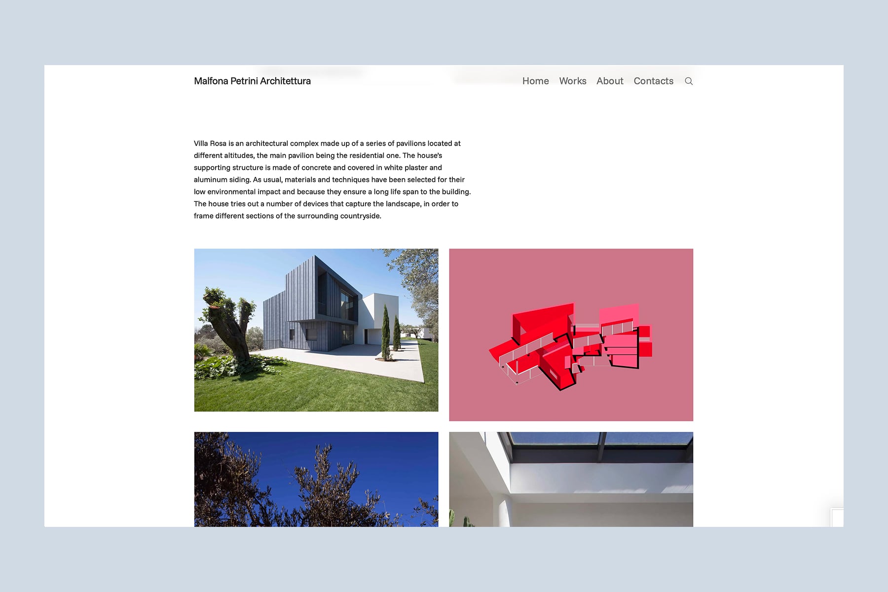 Villa Rosa project page: photographs, drawings and axonometric views