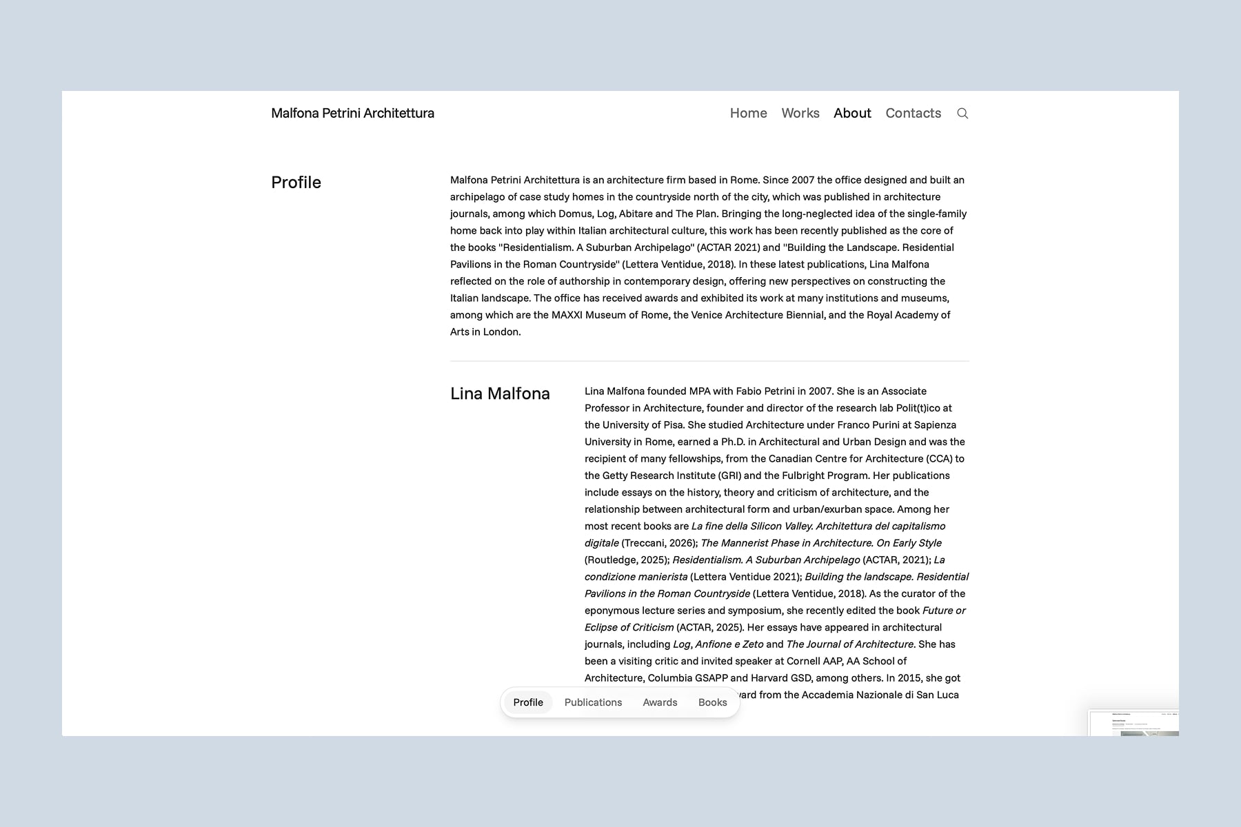 About page: the firm’s profile and the partners’ biographies