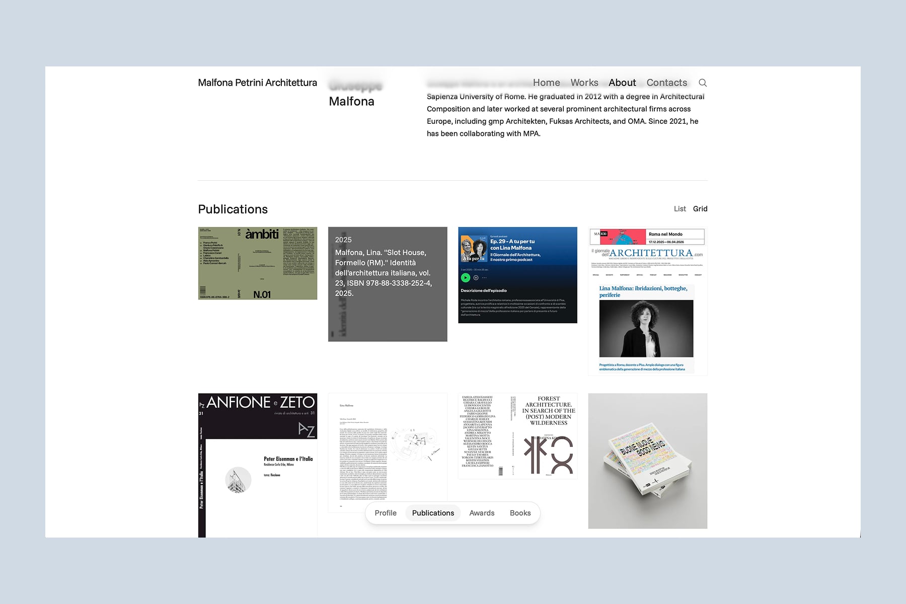 Publications section in its grid view